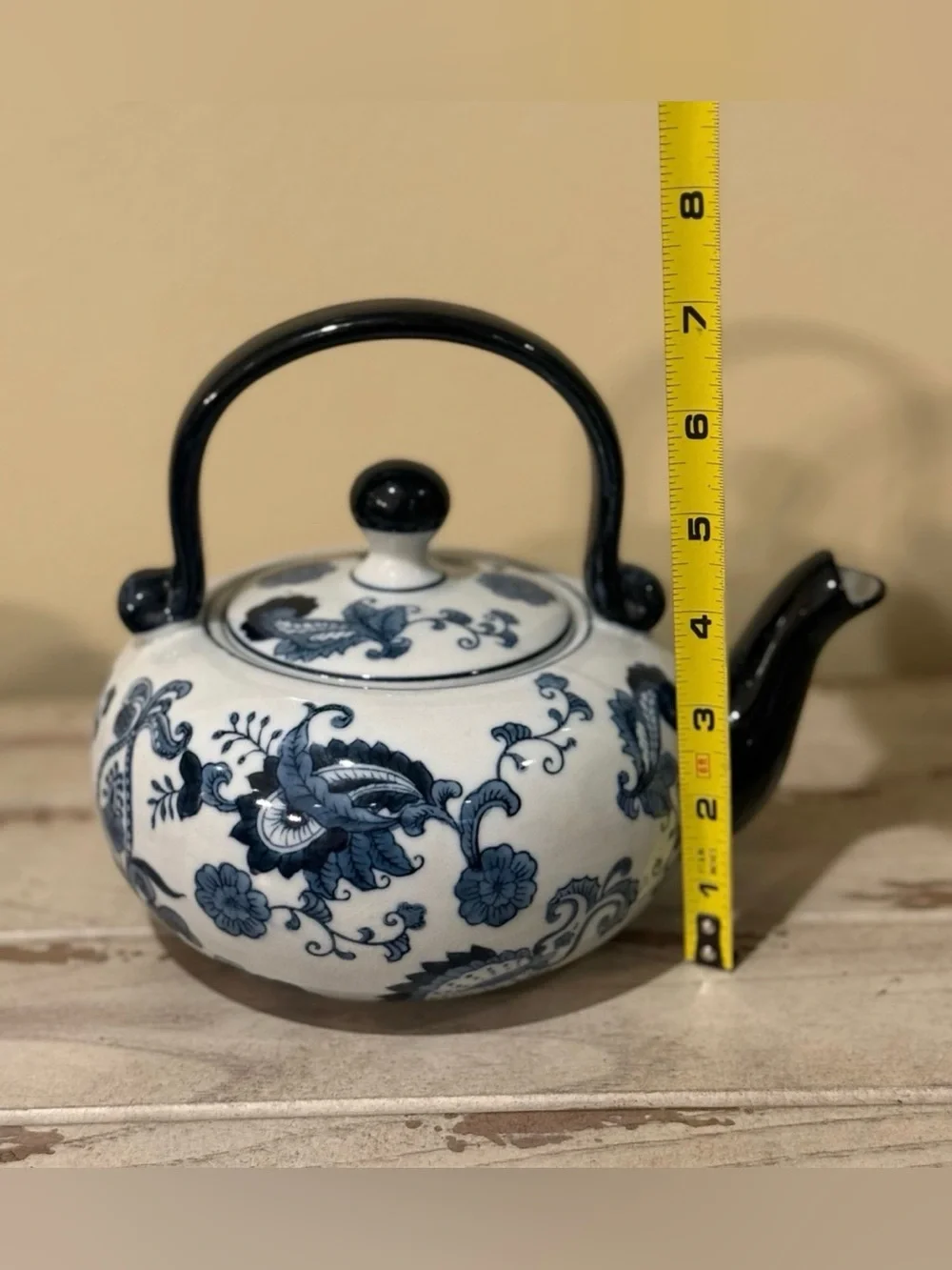 Pier 1 Blue & White Chinoiserie Hand Painted Porcelain Tea Set Teapot 8 Cups